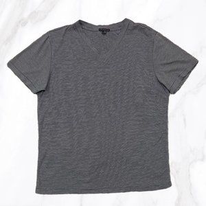 Theory women’s Short Sleeve V-Neck Tee in Charcoal Pinstripe. Size medium.